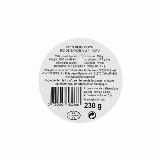 LAIT PLAISIRS -- Reblochon au lait cru 230g
