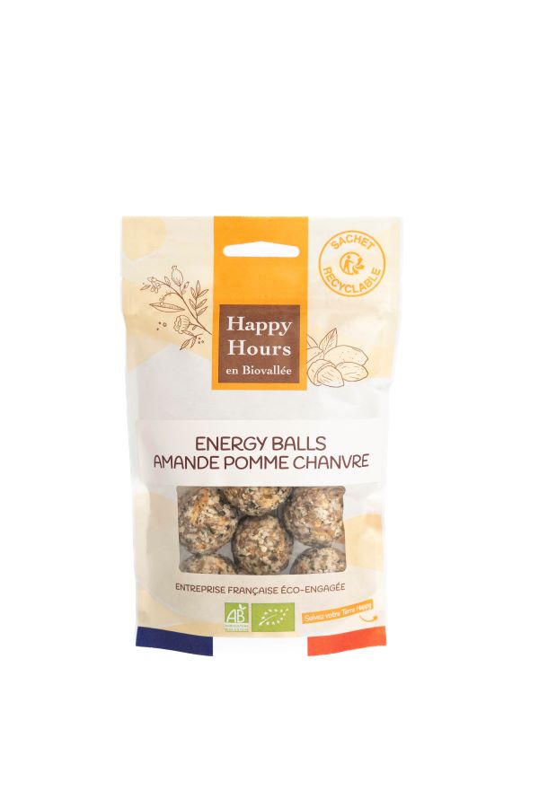 Happy Hours En Biovallée -- DDM 30.08.2024 Sachet energy balls amande pomme chanvre bio - 120 g