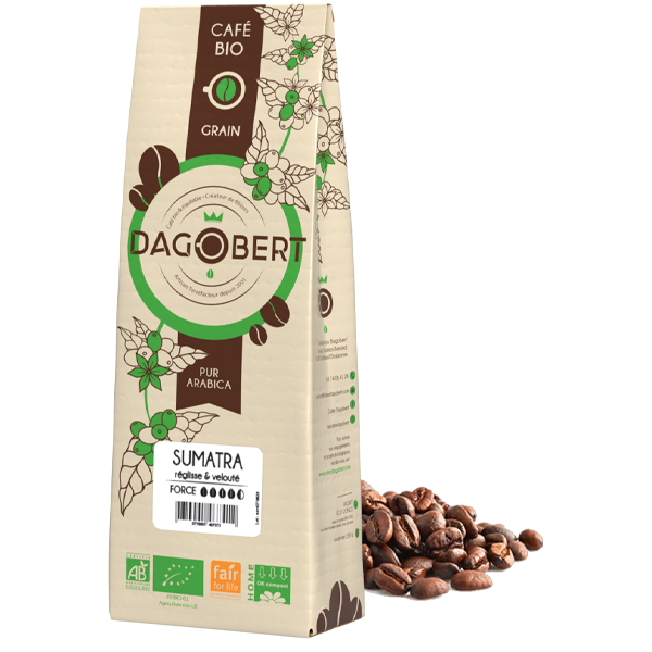 Les Cafés Dagobert -- Sumatra 100% arabica, bio et équitable - grains (origine Indonésie) - 1 kg