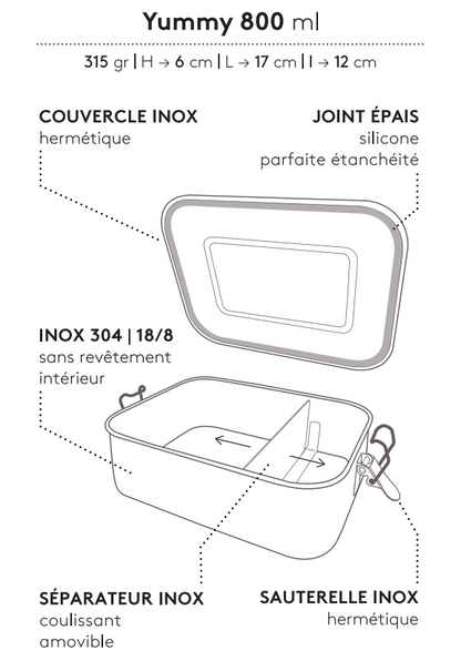 Gaspajoe -- Bento inox gravée gingko - 800 ml